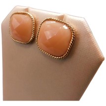 Pierced Women Earrings Peach Color Tone Faceted Cushion Shaped Beads Gold Tone - £5.42 GBP