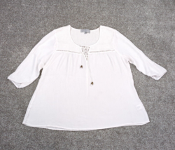 Absolutely Famous Top Shirt Womens XL White Rayon Shirred Lace up Boho H... - £14.87 GBP