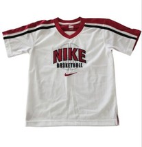 Boys Size 7 Nike Basketball Jersey Shirt White Black Red Athletic Lined T-shirt - £13.41 GBP