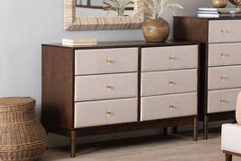 Verene Beige Fabric and Wenge Brown Wood 6-Drawer Dresser - $9,243.75 MXN