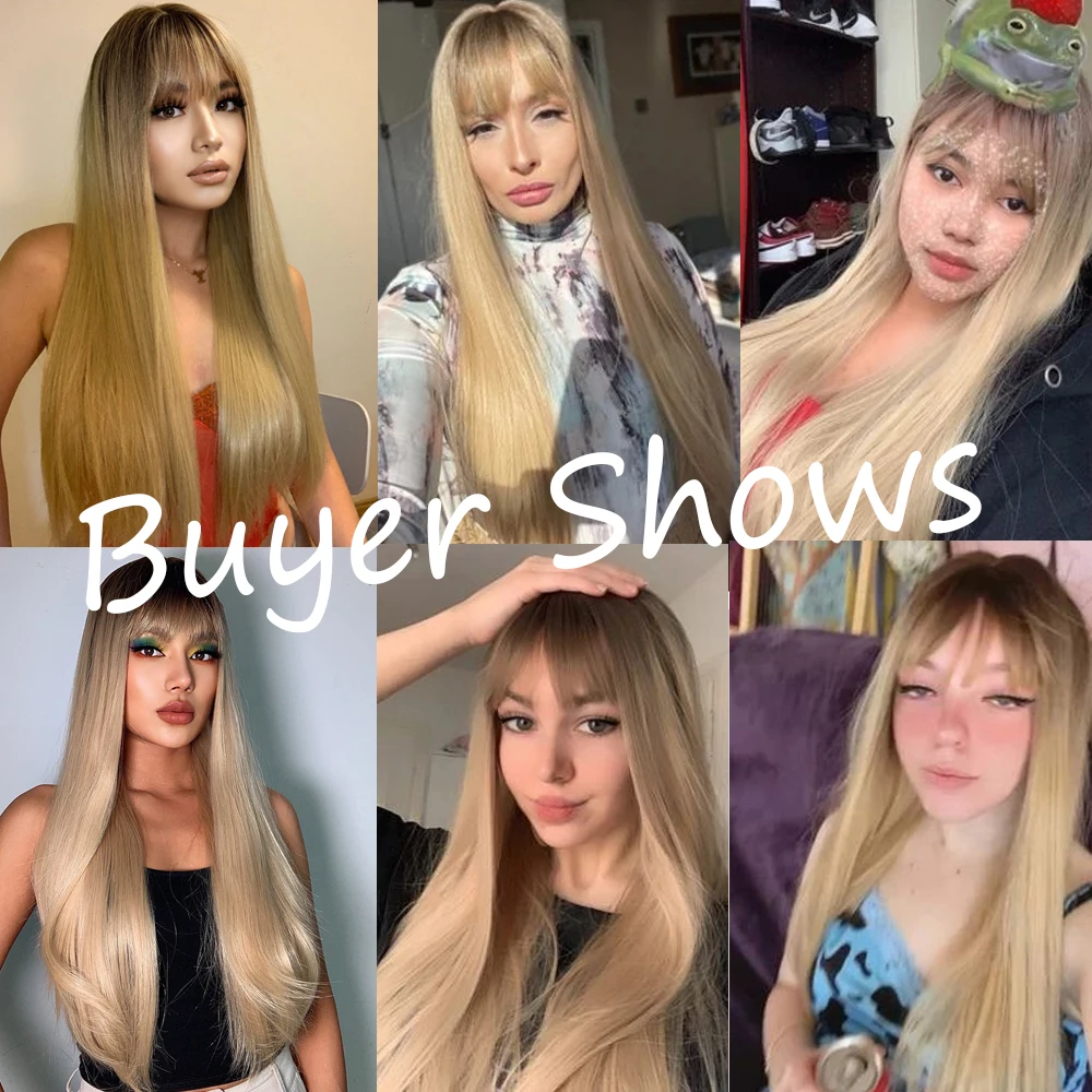 Sporting Light Blonde Synthetic Wigs Long Straight Brown Blonde Hair Wig for Whi - £30.59 GBP