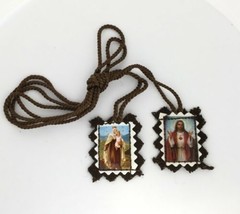 2 X Sacred Heart Of Jesus &amp; Our Lady Of Mount Carmel Brown Scapular Esca... - £10.19 GBP