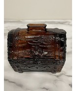 Vintage Treasure Chest Pirates Booty Trunk Amber Glass Piggy Bank Saving... - $21.46