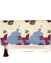 Rachel Pally Womens Floral Canvas Zip Tassel Folded Clutch Handbag Blue Yellow - £12.58 GBP