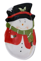 Midwood Brands Christmas Snowman Serving Bowl Black Hat Green Scarf Red Jacket - £14.76 GBP