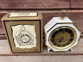 Vtg 1960&#39;s Lux 40-HOUR Alarm Clock w/ Original Box White Plastic Mcm - £15.54 GBP