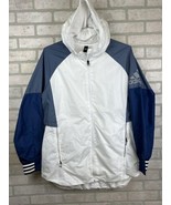 Adidas Jacket Windbreaker Hooded Full Zip Size XL White Blue Vented - £18.68 GBP