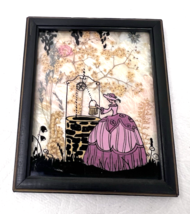 Vintage Silhouette Picture Victorian Woman Purple Gown Pressed Flowers 4... - $28.22