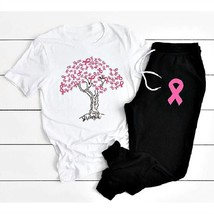 Midwest Tees pink ribbon tree tee with matching jogger set for women - £42.61 GBP