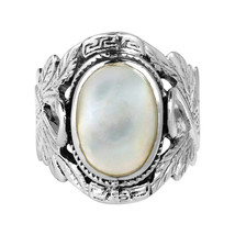 Beautiful Couple Swan Oval Wht MOP .925 Silver Ring-10 - £24.29 GBP