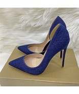 Women Denim Fabric Pointy Toe D&#39;Orsay Stiletto Pumps Elegant Ladies High... - £58.58 GBP