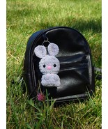 Gray bunny keychain kid&#39;s school backpack Crochet plush toy bag ornament   - $20.00