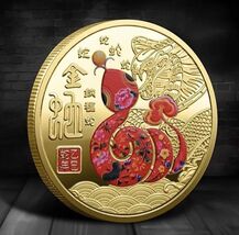 2025 Red Snake Year Zodiac Colorful Gold Commemorative Coin - $13.85