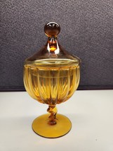 Vtg Empoli Italian Art Glass Amber Ribbed Apothecary Jar - £52.53 GBP