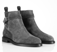 High Ankle Men Gray Color Suede Jodhpur Buckle Strap Real Leather Boot US 7-16 - £126.01 GBP
