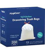 13 Gallon Unscented Drawstring Trash Bags, 200 Count, Ultra Strong, Leak... - $58.03