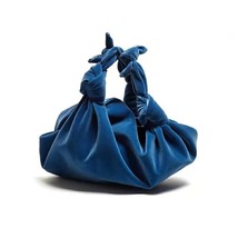 Designer Satin knotted bucket totes bag ruched pleated velvet small pouch purse  - £149.68 GBP