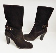 HOGAN Women&#39;s Suede Leather Calf Hi Boots Brass Embellishment Brown Italy EU 39 - £47.08 GBP