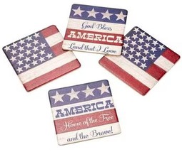 Set of 4 Different Corked Backed Coasters (approx.4&quot;x4&quot;) PATRIOTIC USA T... - £9.45 GBP