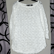 Jean Pierre White Crocheted Pullover Sweater Size Large - £10.96 GBP
