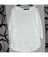 Jean Pierre White Crocheted Pullover Sweater Size Large - £10.78 GBP