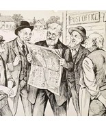 1930s-40s Art Print 1900s Era Men Gathered At Post Office Reading Newspa... - $27.22 CAD