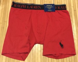 Mens Polo Ralph Lauren Cotton Stretch Boxer Briefs Red Black NWT Size-L - £15.02 GBP