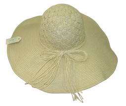 Floppy Sun Hat Straw Packable Woven Natural Womens Wide Brim Beach Summer Bow - £9.14 GBP