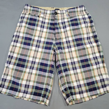 Gap Mens Shorts Size 28 Blue White Plaid Chino Flat Front Casual Cotton Classic - £8.42 GBP