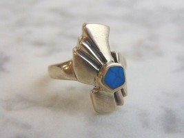 Womens Vintage Estate Sterling Silver Modernist Turquoise Ring 5.3g E2841 - £19.71 GBP