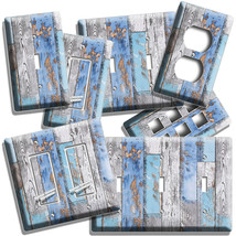 Old Reclaimed Beachwood Chipped Blue Paint Light Switch Outlet Wall Plate Decor - £9.43 GBP+