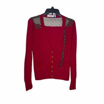 Sparrow Anthropologie Women Cardigan Sweater Chiffon Bow Polka Dot Red Size XS - £20.67 GBP