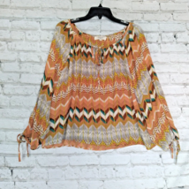 Umgee Blouse Womens Small Multicolor Chevron Stripe Slit Sleeve Top Boho - £16.68 GBP