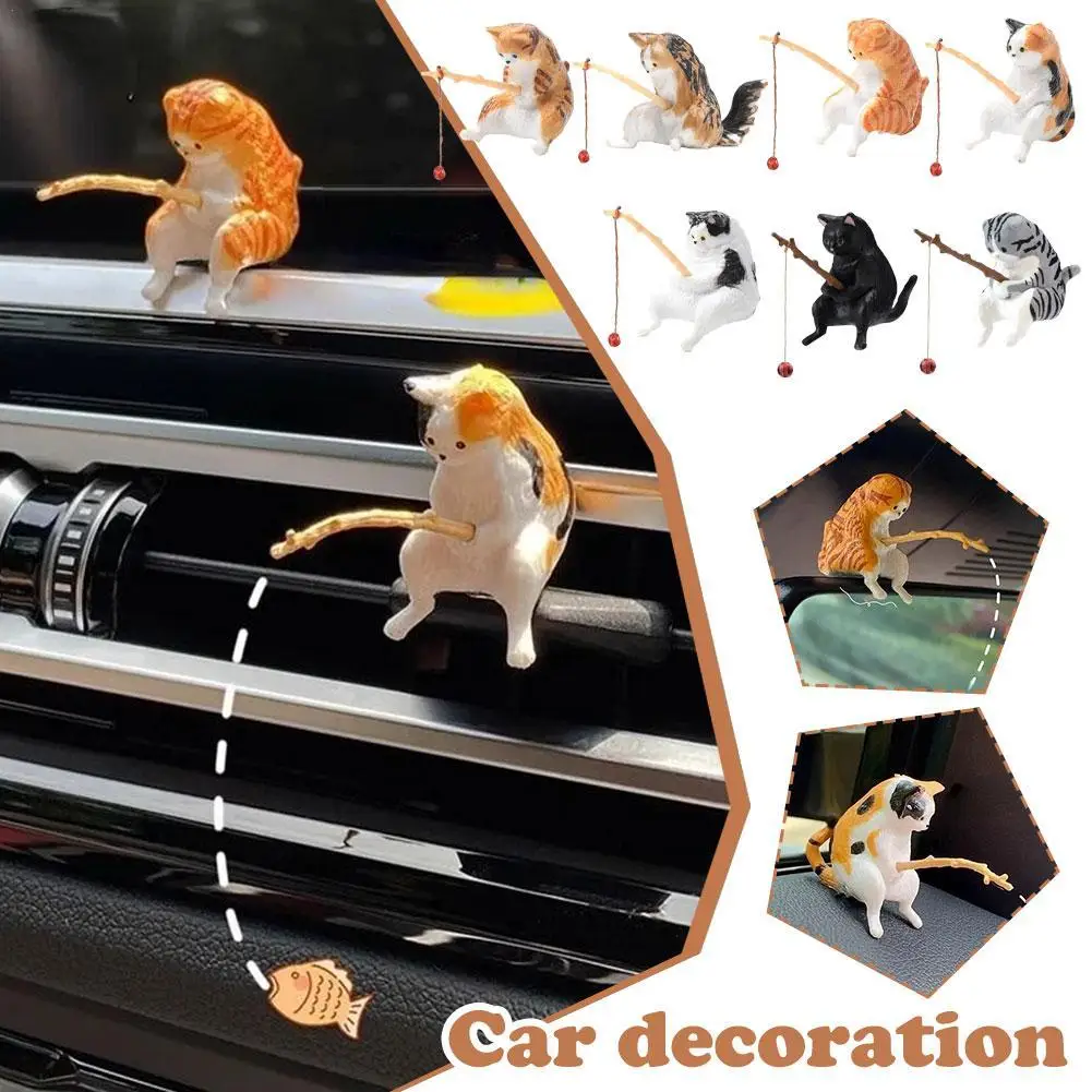1pc Fishing Cat Car Decoration Central Console Air Outlet Ornament Cute Kitten - £7.17 GBP+