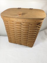 Vintage Longaberger Mail Basket 1992 Medium Slant Wood Top Leather Hinge... - £37.95 GBP