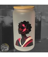 Vibrant Black Woman Frosted Glass #04 Tumbler with Bamboo Lid and Reusab... - $24.70 CAD