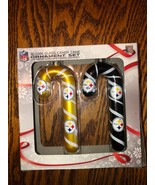 2 New NFL Pittsburgh Steelers Blown Glass Candy Cane Ornaments 5&quot; IOB - €11,09 EUR