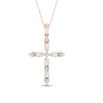 Natural Ethiopian Opal and Diamond Cross Necklace in 10K Rose Gold - £152.80 GBP