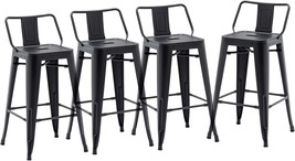 Set Of 4 24&quot; Low Back Metal Counter Stool Height Bar Stools In Matte Black For - £135.81 GBP