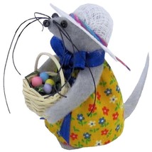 Mouse Holding Easter Basket &amp; Easter Eggs, Yellow Flower Print Dress, Handmade  - £7.15 GBP