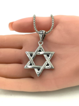 Thick Stainless Steel Star of David Pendant Necklace Israel - £11.52 GBP