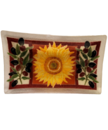 Peggy Karr Fused Glass Tuscany Tray 10&quot; Sunflower Olives Discontinued Boxed - €21,70 EUR