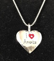 Silvertone chain necklace heart pendant I 3 America on the front - $4.82