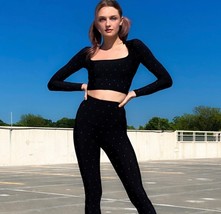 Adam Selman Sport Carbon38 Crystal Long Sleeve Crop Top S NWT - $1,302.00 MXN