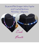  Blue and Pink Dragon Veins Agate and Crystal Necklace - New! - $22.00