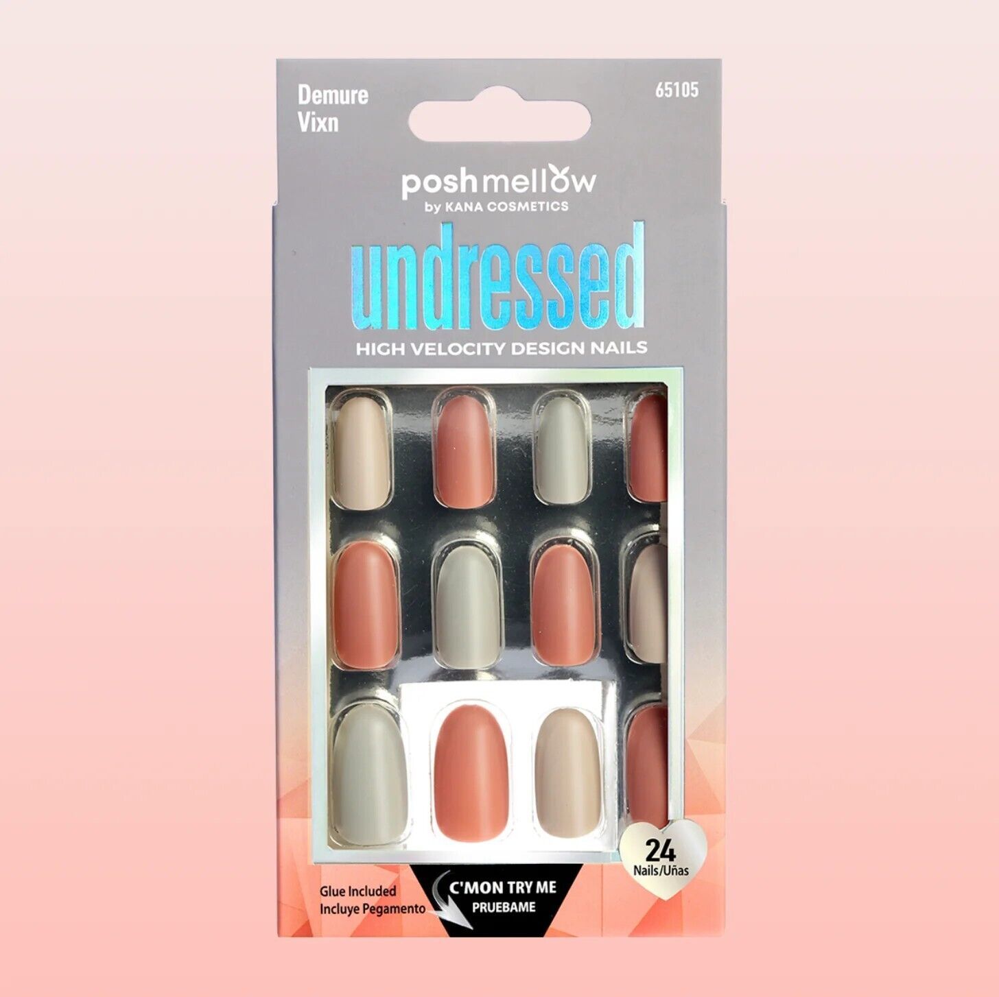 POSHMELLOW BY KANA LEVEL UP 24 NAILS W/GLUE INCLUDED #65105 DEMURE VIXN - $5.99