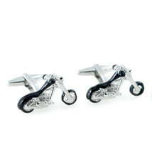 Bey Berk Rhodium Plated  Black Enamel Motorcycle Design cufflinks  - £23.47 GBP