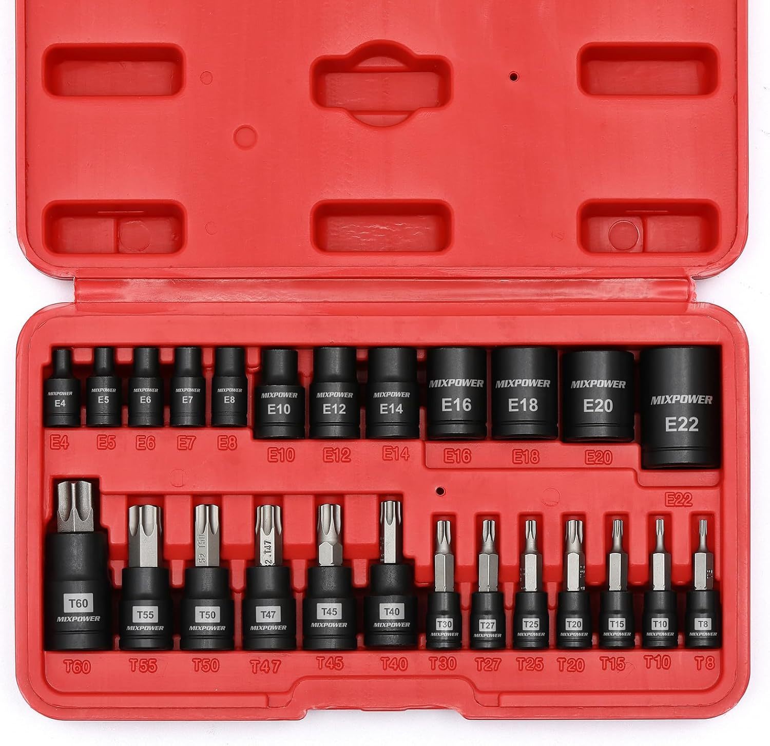 Mixpower 25 Piece Torx Bit And Socket Set, 13 Star Bits (T8- T60) &amp; 12 E... - $30.97