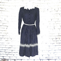 Int Ladies Garment Workers Union Dress Womens Blue Polka Dot Belted Cottagecore - £39.90 GBP