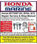 Honda Outboard BF75/BF100, BF8A, B75 Repair Service & Shop Manual - $9.95